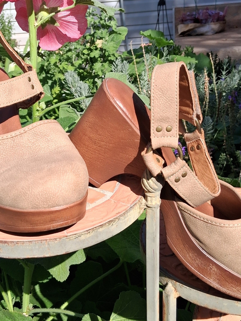 B.O.C. Leather Platform Clogs with Ankle Strap
